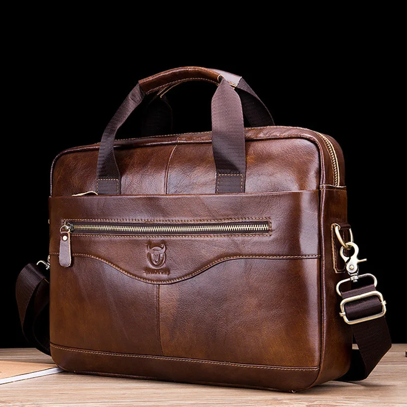 Maletines de cuero genuino Vintage para hombres, bolso de negocios para computadora portátil, bolso cruzado de alta calidad, bolso de mensajero de hombro masculino de lujo