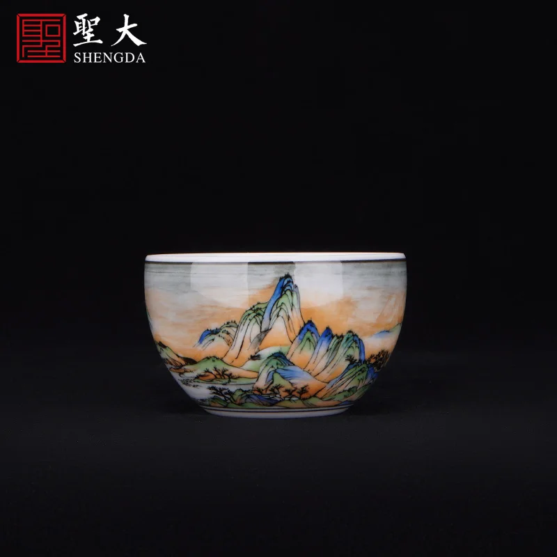 |is jingdezhen kiln under glaze color green landscape master cup handmade high-end tea sample tea cup kung fu tea cups