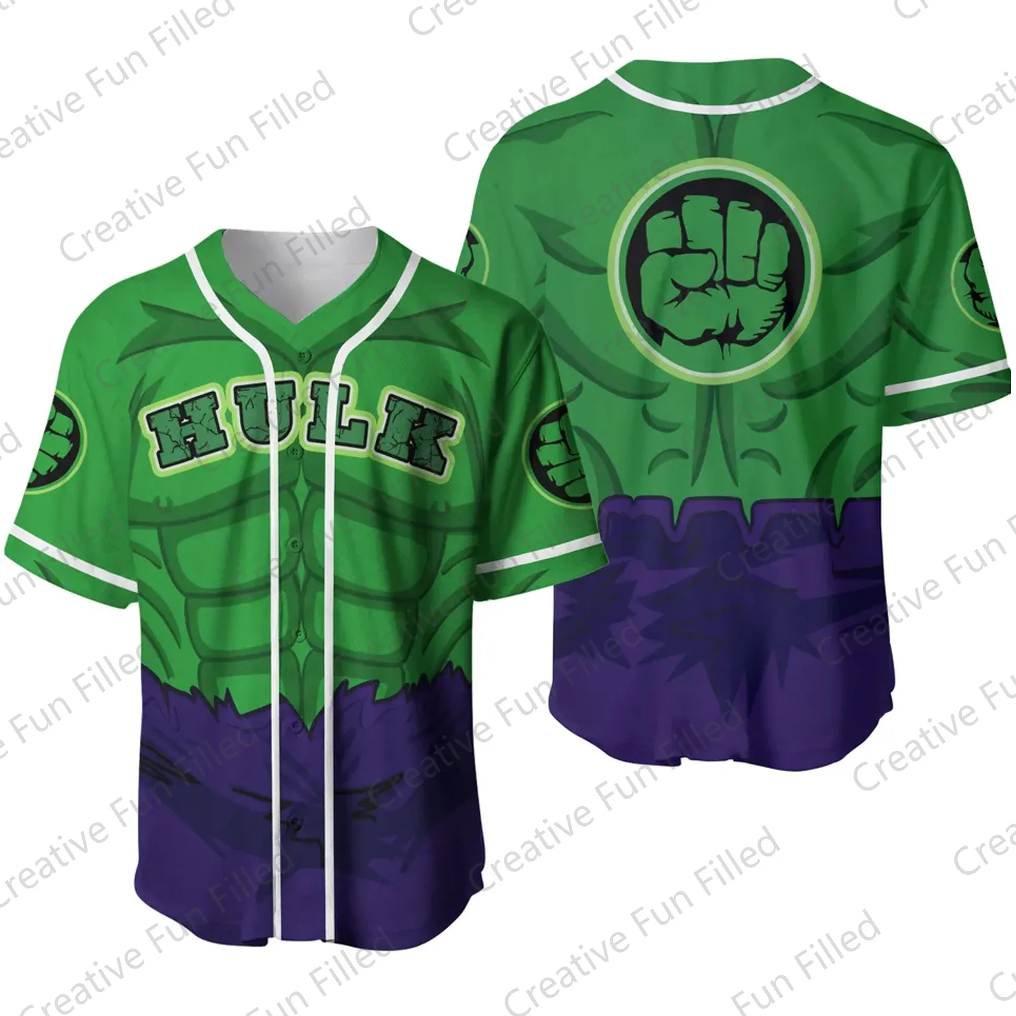 

2024 New Summer Baseball The Hulk Cartoon Casual Vacation Cute Oversized Baseball Jersey Kids/Adults Halloween Shirt Cosplay