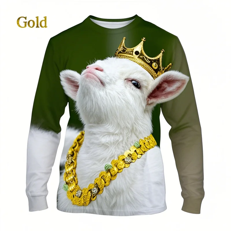 

New Funny Animal Goat Men's T-shirts Women's 3D Print Long Sleeve T Shirts Casual Round Neck Personality Street Style Kids Tops