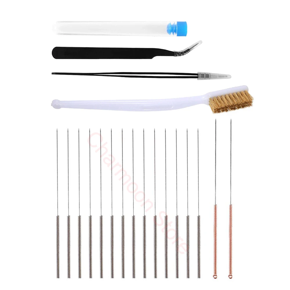 3D Printer Nozzle Cleaning Kit 16 Pcs Needles Cleaner 2 Pcs Tweezers Cleaner and 1 Brass Brush 3D Printer Cleaning Tool Kit