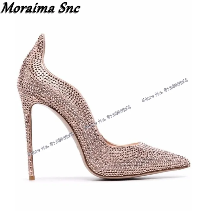 

Moraima Snc Solid Crystal Studded Pumps for Women Shallow Thin High Heels Lady Wedding Shoes Stilettos Heels Pointed Toe Pumps