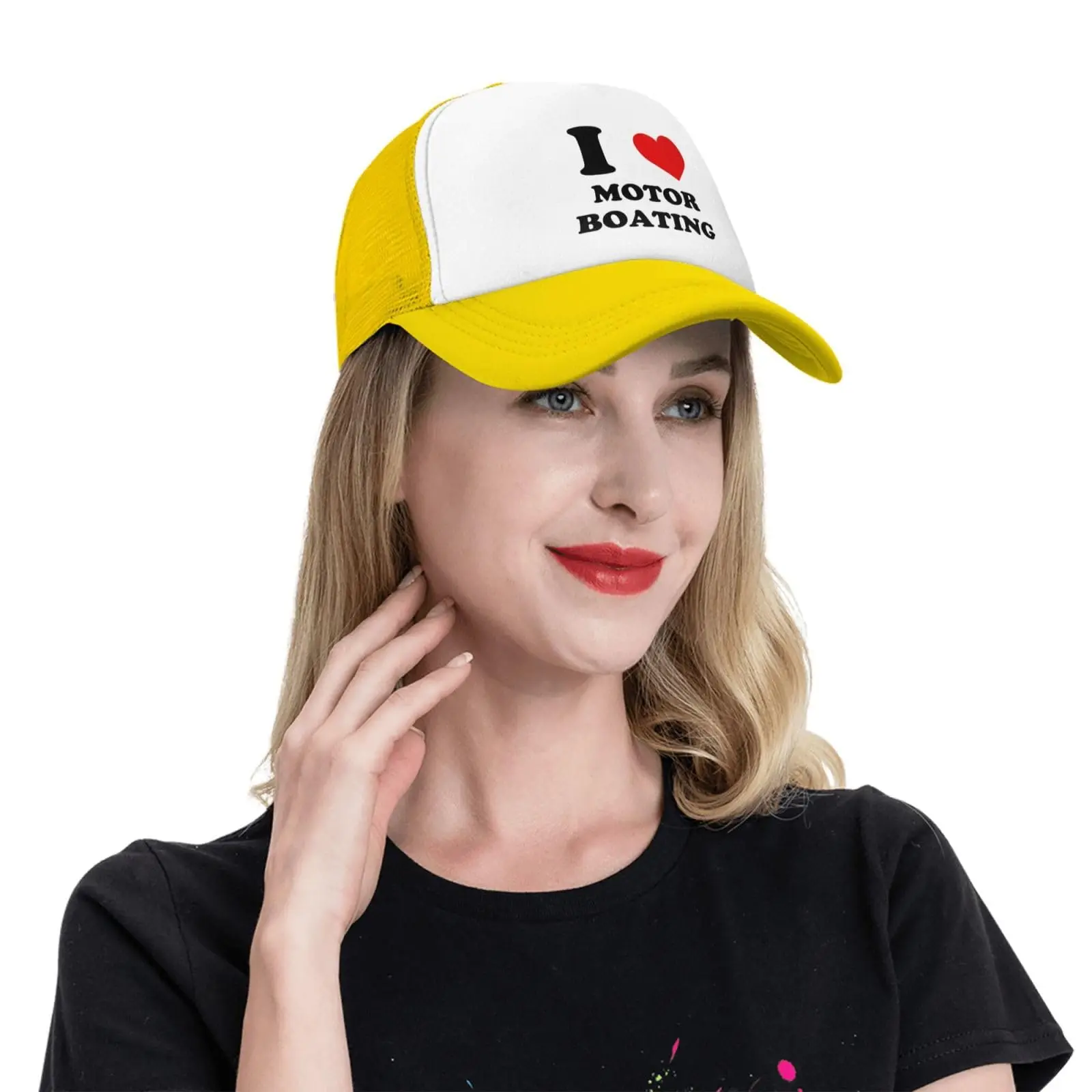 I-Heart-Love-Motor-Boating-Hat Trucker Hat Funny Crazy Hat Vintage Snapback Baseball Caps for Man Woman