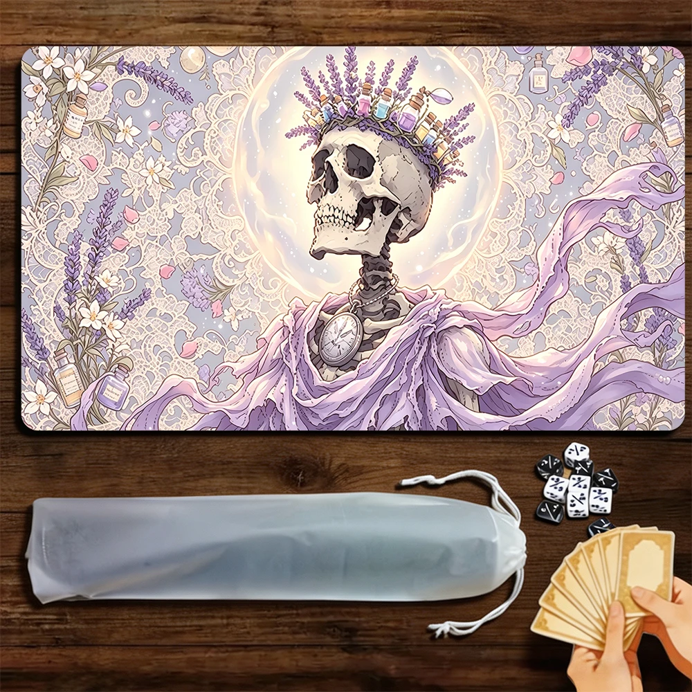 Gorgeous Purple Skeleton King TCG Playmat Magic Playmat Gathering Gaming Mat with Stitched Edge Anti-slip base Trading Card Game