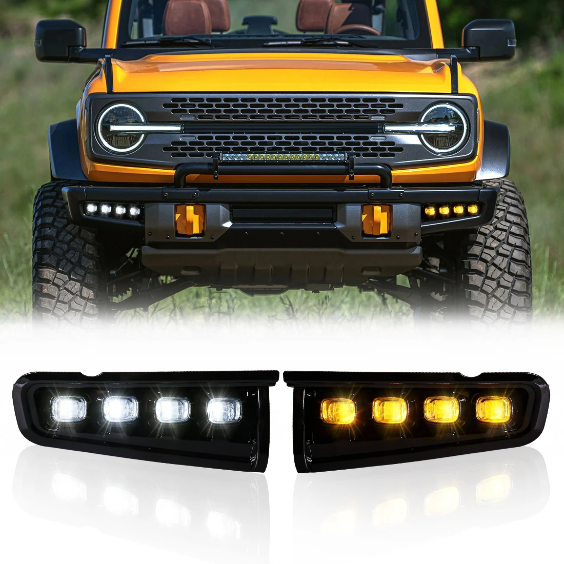 

GEFENSI LED DRL для Ford Bronco 2021 2022 2023, дневные ходовые огни, противотуманные фары, передний бампер, фары, указатели поворота, автомобильный аксессуар