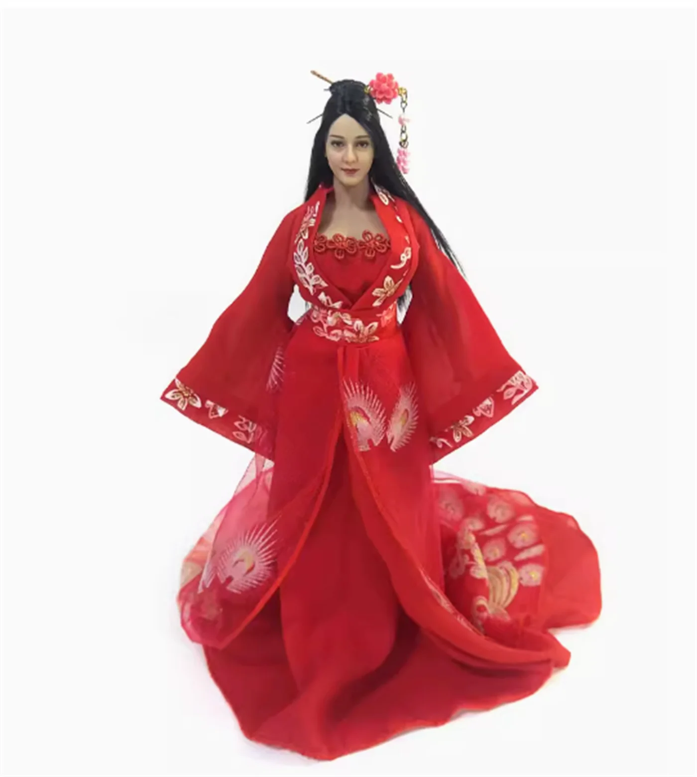 Gaun Merah Klasik Skala 1/6 Pakaian Hanfu Wanita Cina Rok Kuno Model Pakaian Cocok untuk Figur Aksi Tentara 12 inci