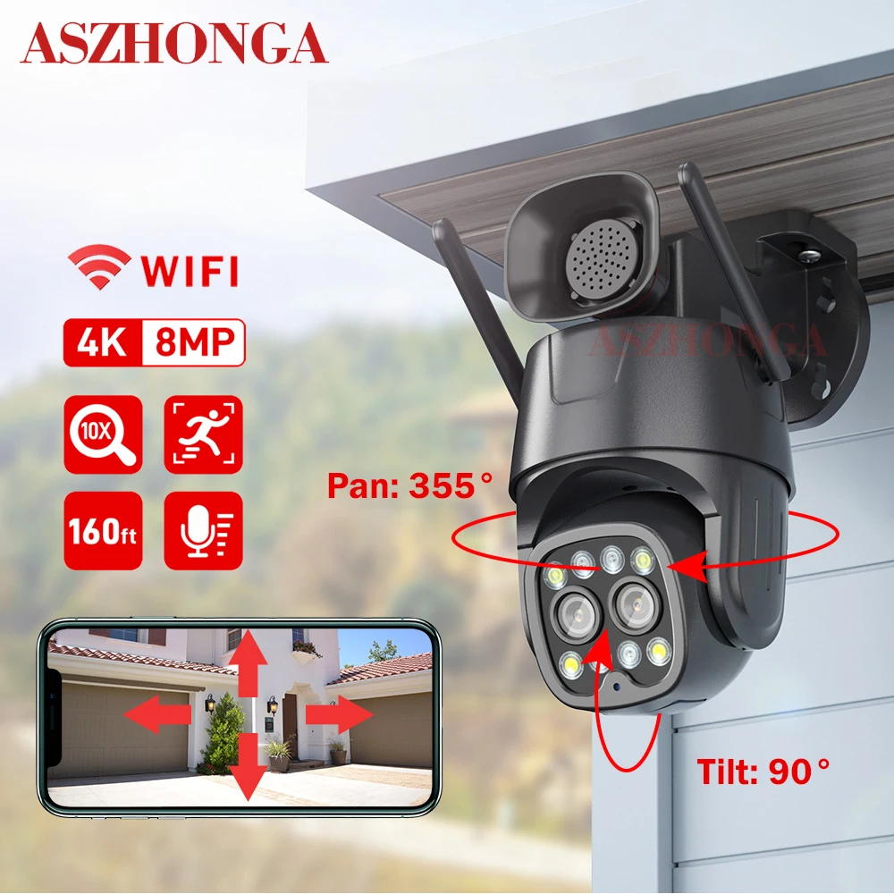 8MP PTZ WiFi Survalance Camera 10XZoom for Security Protection Dual-Lens IP CCTV Outdoor Wireless Security Camera for Smart Home