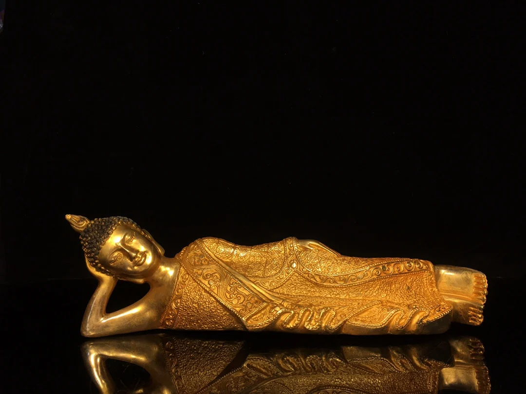 Rare  old Handmade Copper-gilt reclining Buddha (Sakyamuni Buddha) statue,Free shipping