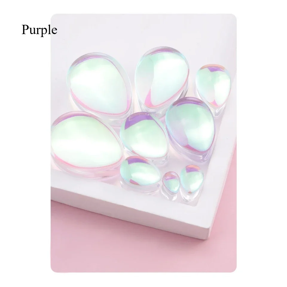 1 Paar Tropfenförmige Ohrstöpsel Lila Glas-Plugs Expander Ohrdehner Plugs und Tunnel Piercing-Schmuck 2g-1" – Detail 3