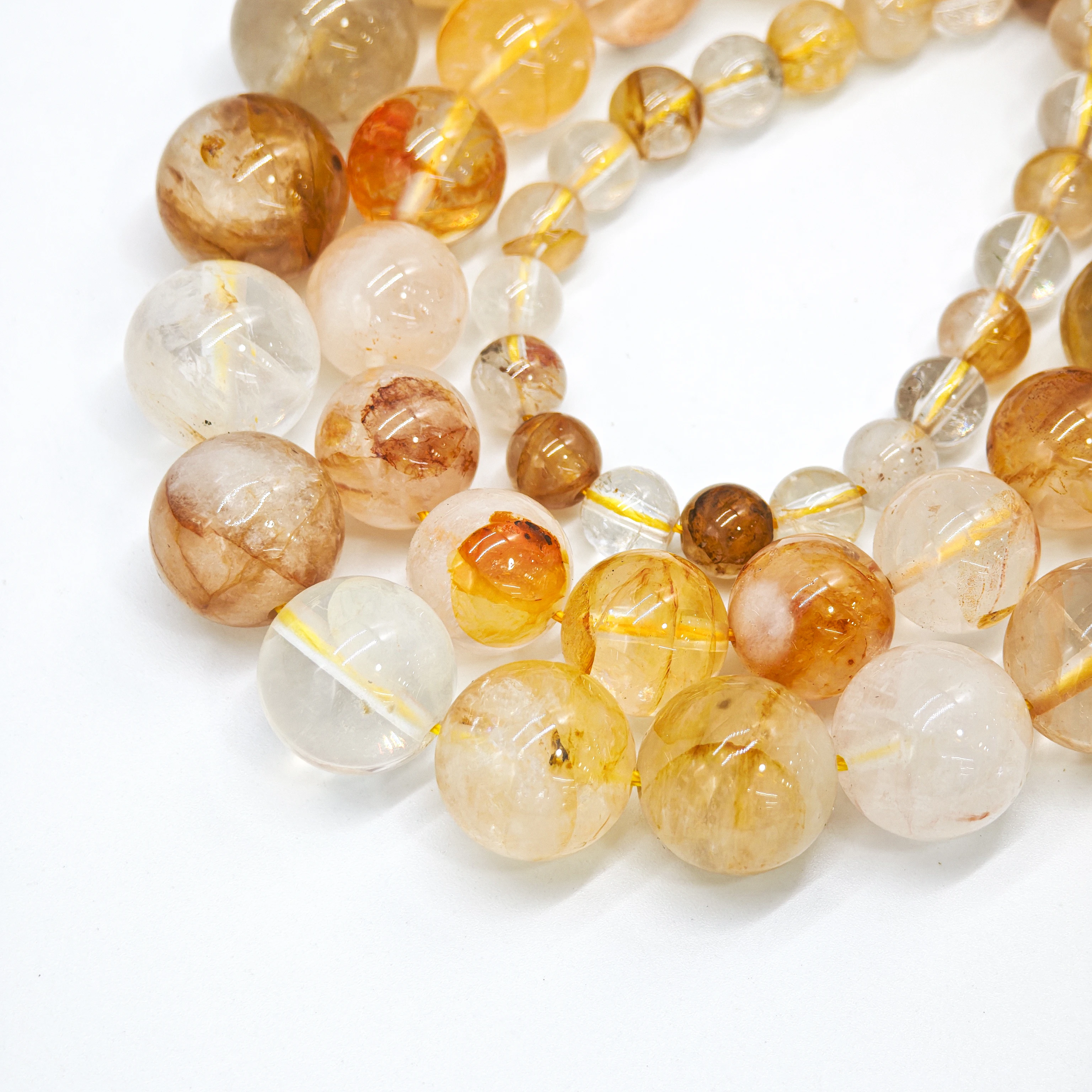 Top-Quality 100% Natural Yellow Fluorite Inclusion 6/8/10/12/14mm Round Beads for DIY Jewelry of Bracelets or Necklaces, 15-Inch