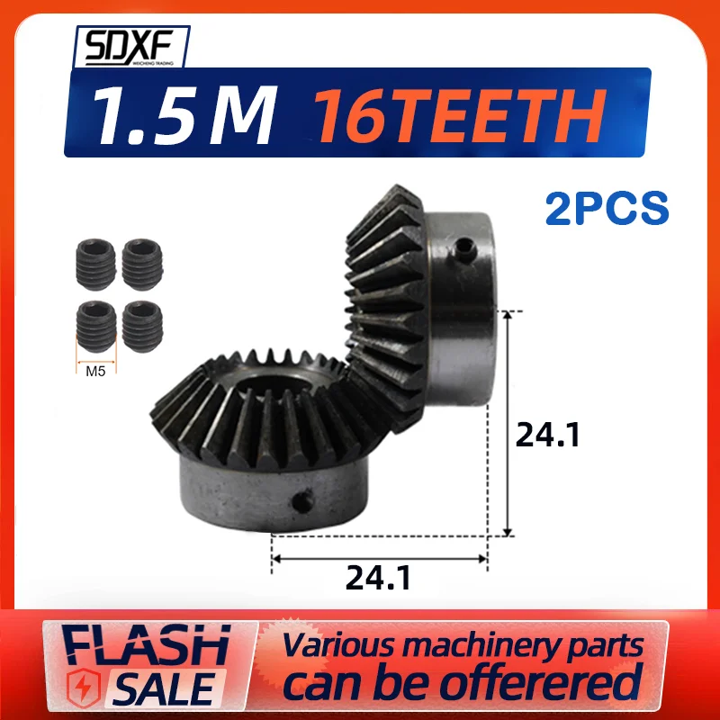 

Bevel Gear 1.5M16T Hole Diameter 6/8/10/12mm Precision Conical Gear 90 Degrees 45# Steel Transmission Speed Ratio 1:1