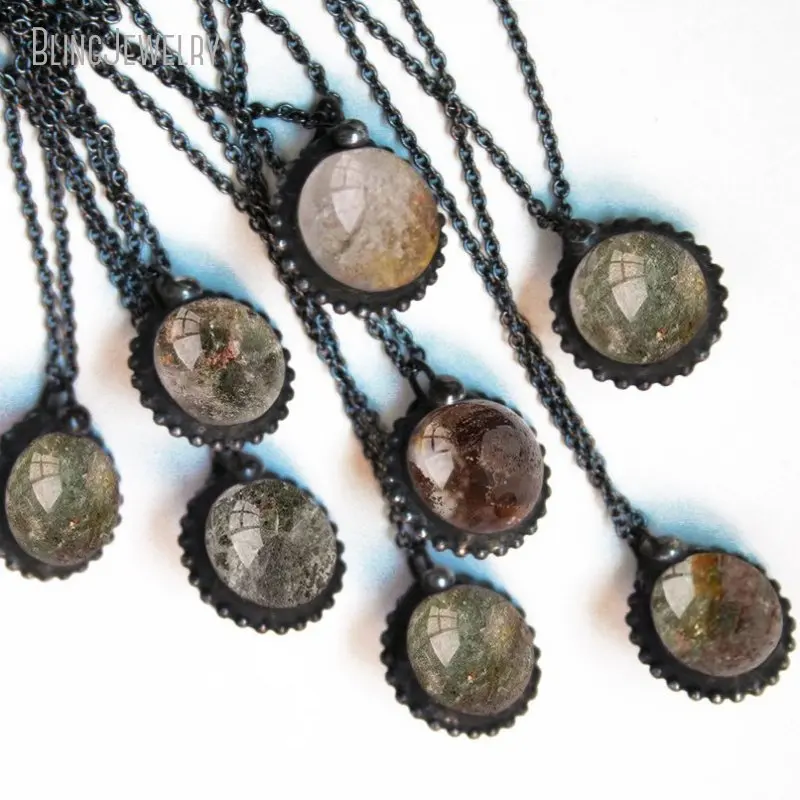 

10pcs Gothic Wicca Lodolite Garden Quartz Crystal Citrine Sphere Ball Talisman Necklace Goth Amulet Jewelry Witch Accesorios