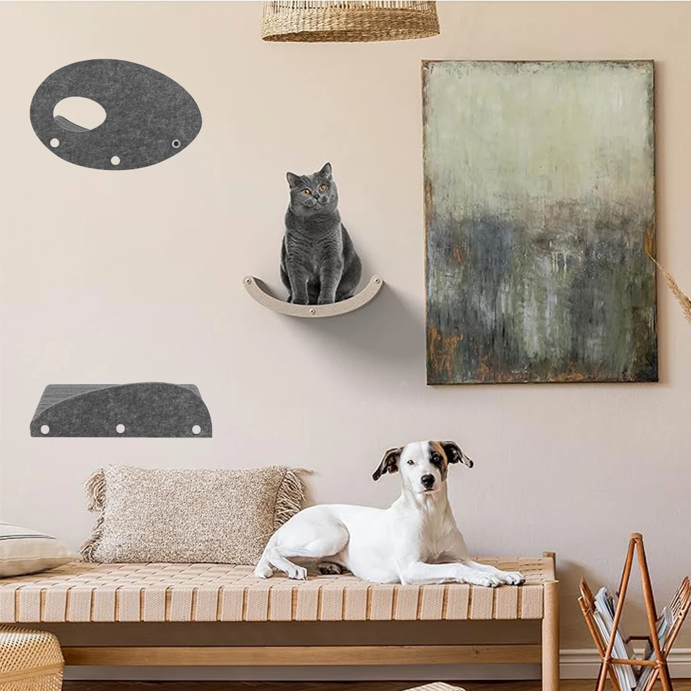 

Wall Mounted Cat Tree Climbing Shelves Felt Cat Bed Hammock Platform Curved Shelf 100% Sustainable Cat Furniture for Indoor Cats