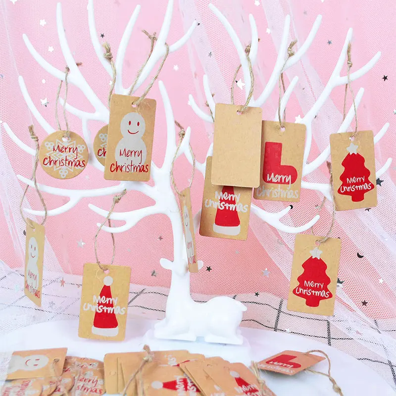 100pcs/lot Wesołych Świąt Kraft Paper Tags DIY Gift Label Hang Tags Gift Wrapping Supplies Party Favors Christmas Decoration