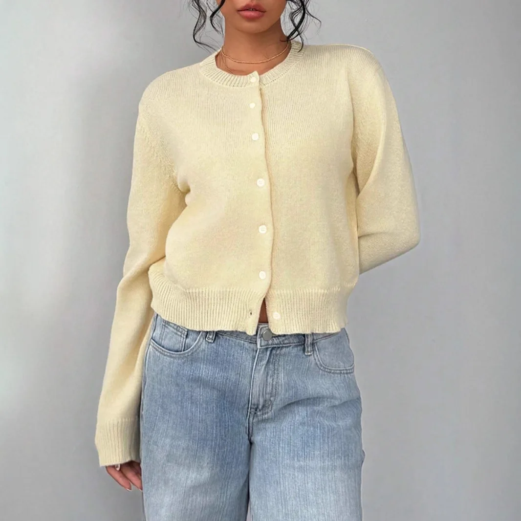 Faionable Casual losse ronde Ne gebreide vest met enkele knop Warme herfst lange Sve ort lengte kleur