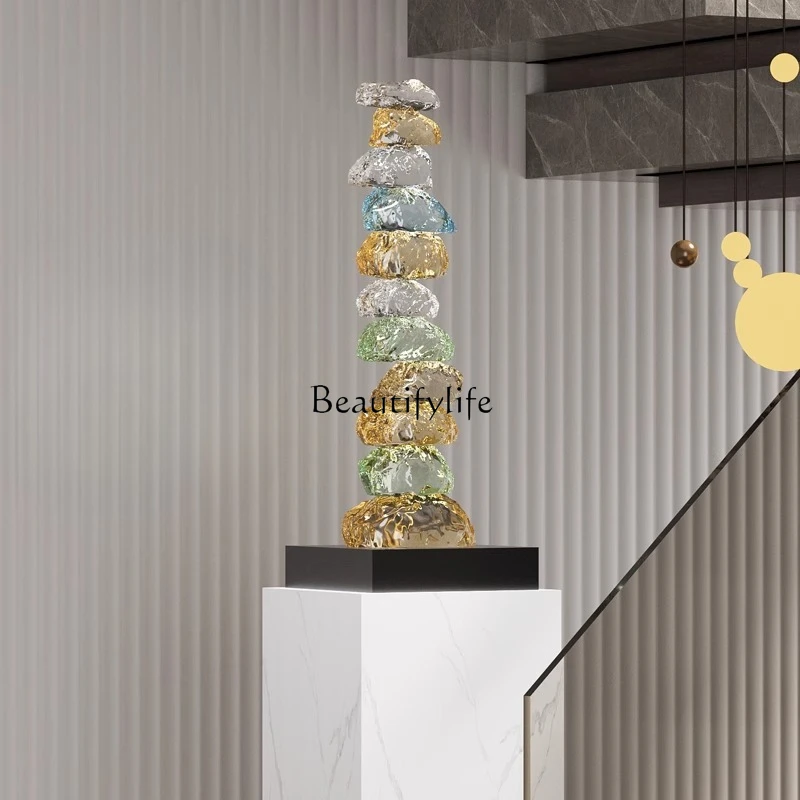 

Colorful transparent rockery stone to run the entrance ornament high-end living room art sculpture decoration
