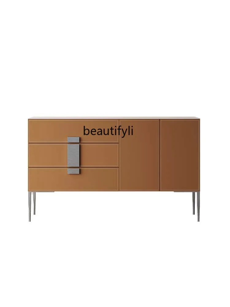 

Saddle Leather Sideboard Cabinet Modern Light Luxury Home High-End Home Designer Design Creative Wall Integrated