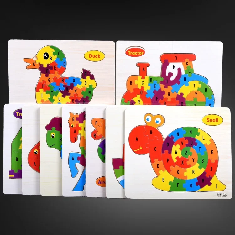 Early Learning of Children's Wood Plane Wood Mosaic Animals 26 Letter Mosaic Board Wood Toys Learning Toys for Children