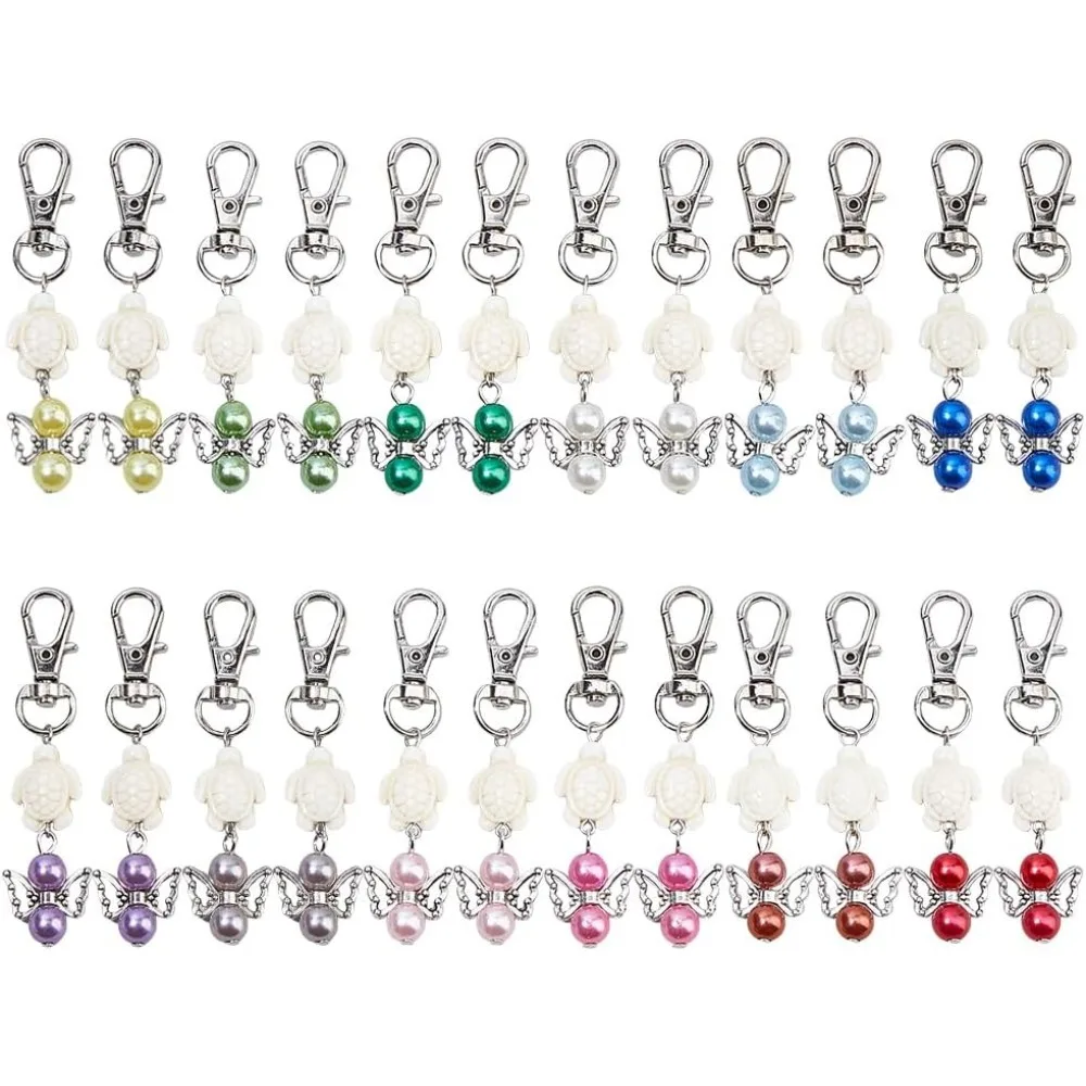 24Pcs 12 Colors Angel Wing Keychains Turtle Pendant Keychains Car Key Chain Bag Charms Docorative Charms with Clasp
