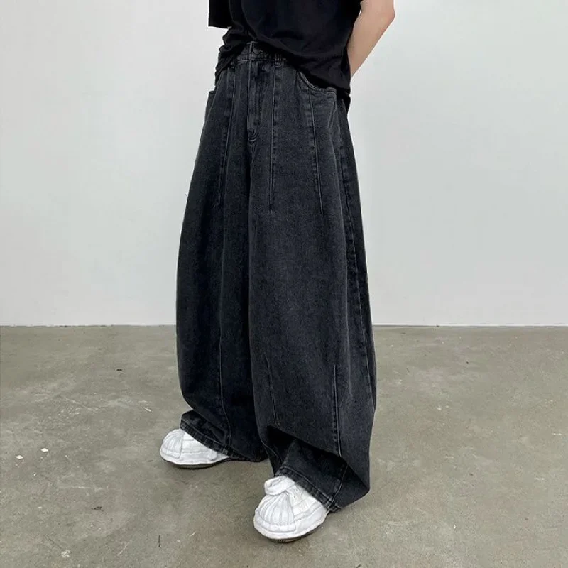 Vintage New Fashion Washed Wide Leg Loose Jean Trousers Spring Summer Men's Solid Color Casual Trendy Denim Pants Male Clothes
