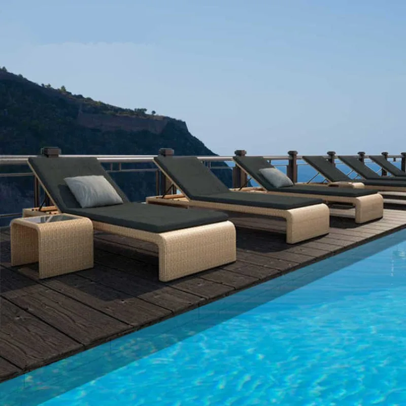 Outdoor recliner patio balcony rattan leisure bed beach chair swimming pool hot spring spa club rattan recliner