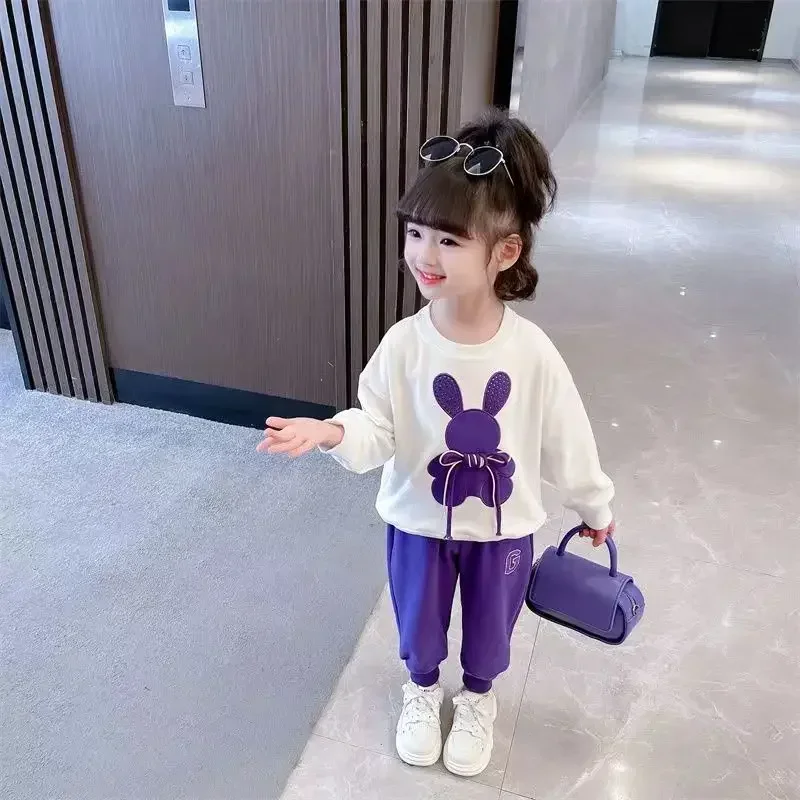 Fashion Toddler Baby Girl Fall Clothes Sets Kids Sports Cartoon Rabbit Sweatshirt Pants 2Pcs Suits Teenage Tracksuit Outfits