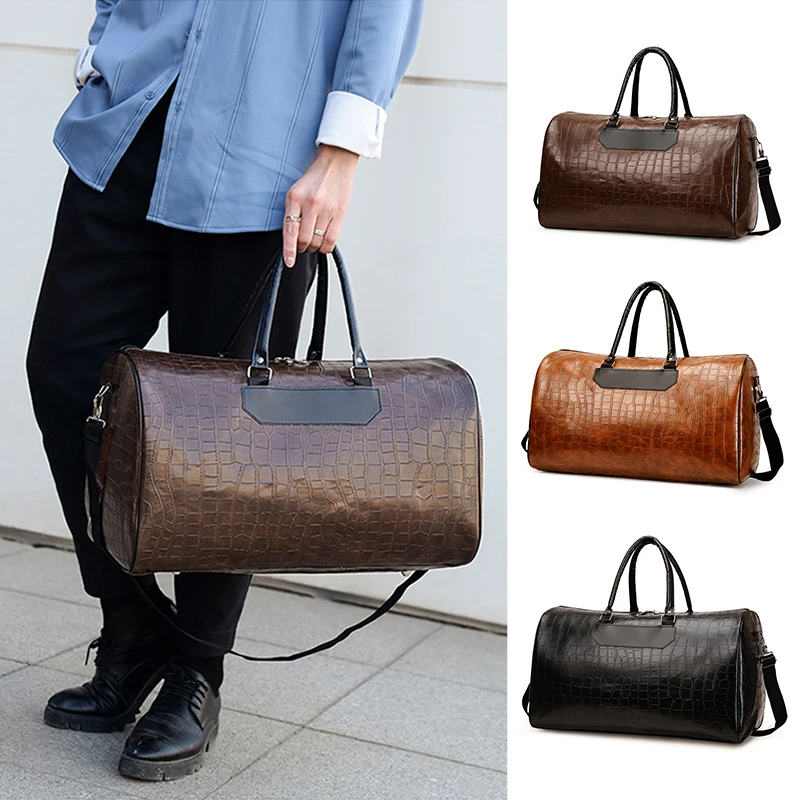 

Python Pattern Travel Tote Handbag Casual PU Leather Bag Male Gym Fitness Luggage Duffle Shoulder Sports Business Bag For Men