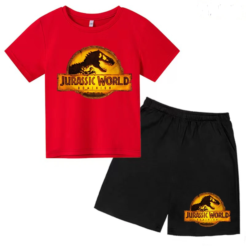 Children\'s Summer Dinosaur T-shirt Top + Shorts 2P Boy Girl Horror Pattern Fashion Casual Home Outdoor Sports Comfortable Clothe