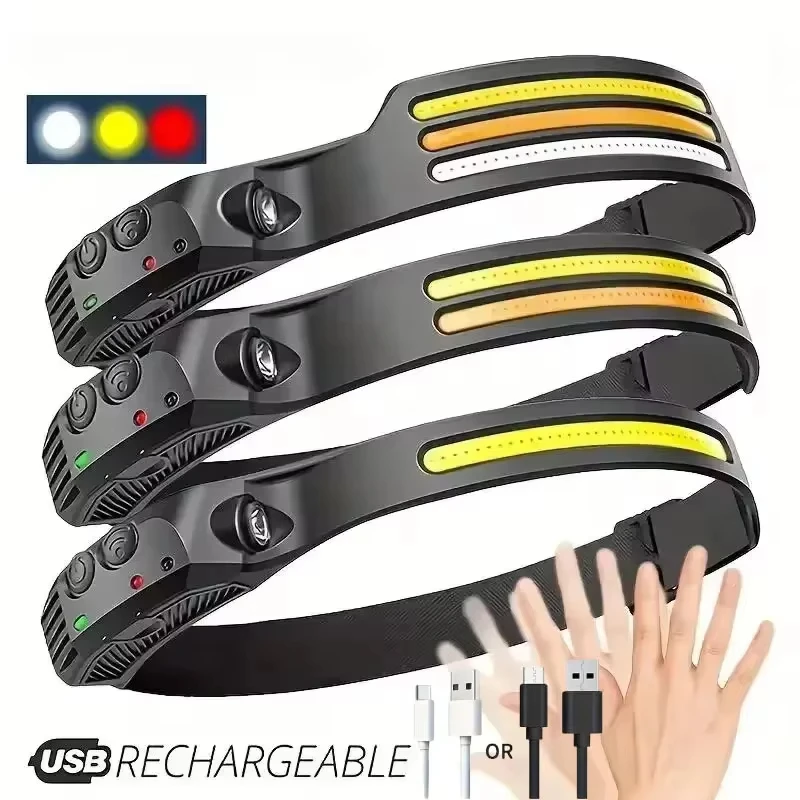 

USB Rechargeable LED Sensor Headlamp COB Headlight Head Torch Work Light Waterproof Headlamp for Fishing Camping Lantern