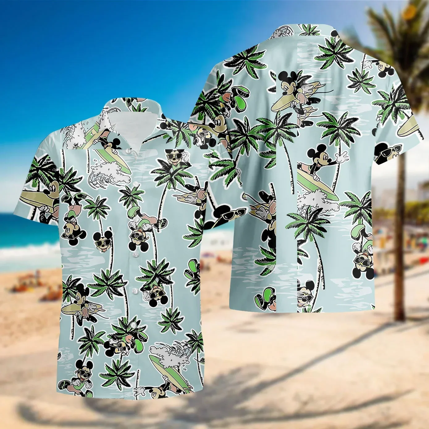 

Mickey Mouse Beach Vacation Hawaiian Shirts Mens Women Button Up Short Sleeve Shirts Disney Hawaiian Shirts Casual Beach Shirts