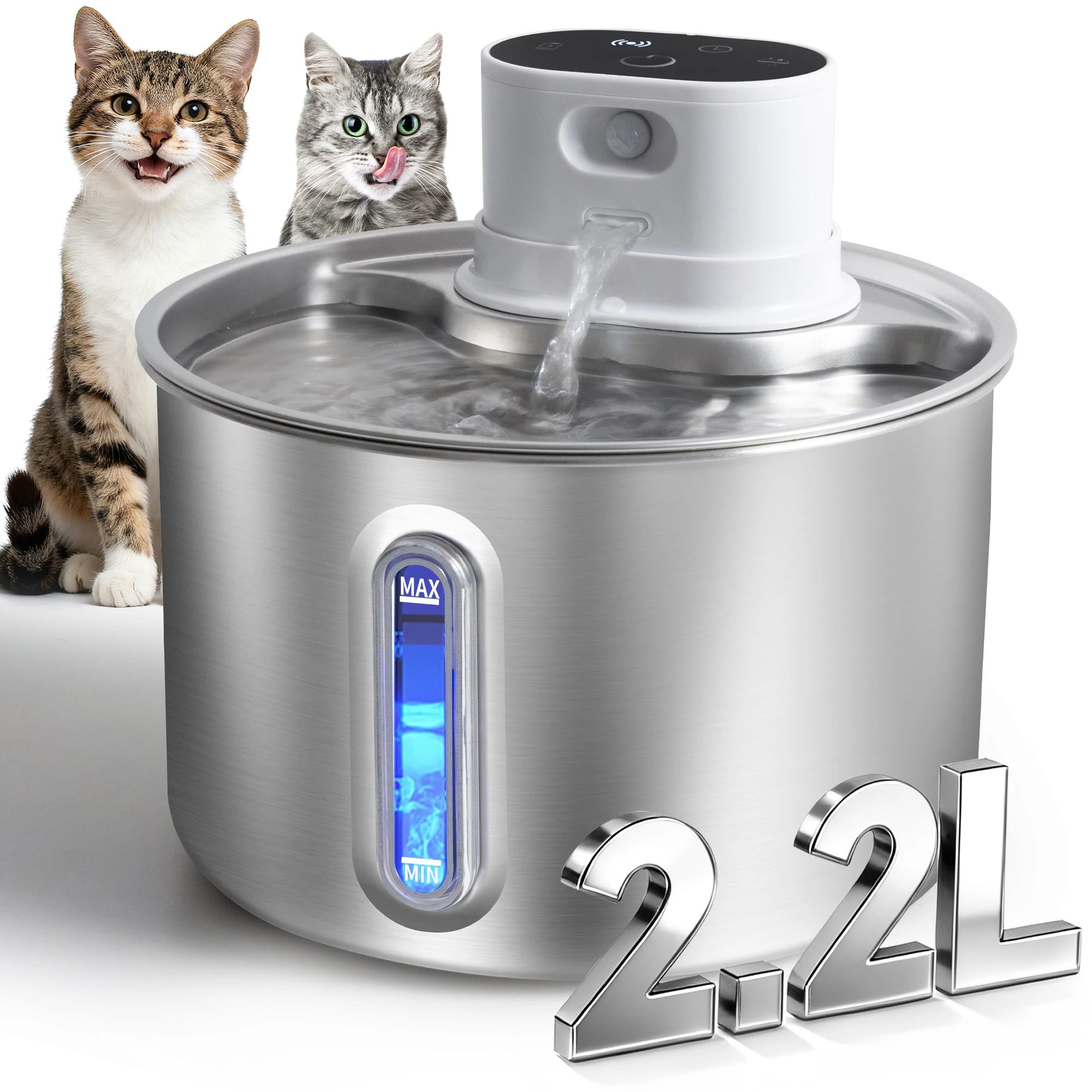 2.2L Wireless Cat Water Fountain Battery Operated Automatic Pet Water Fountain With Motion Sensor Dog Cat Water Dispenser Bowl