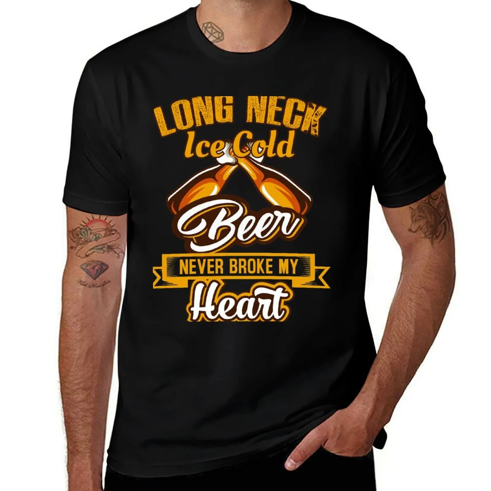 

Long Neck Ice Cold Beer Never Broke My Heart T-Shirt printed t shirts for man t shirt man luxury T-Shirt
