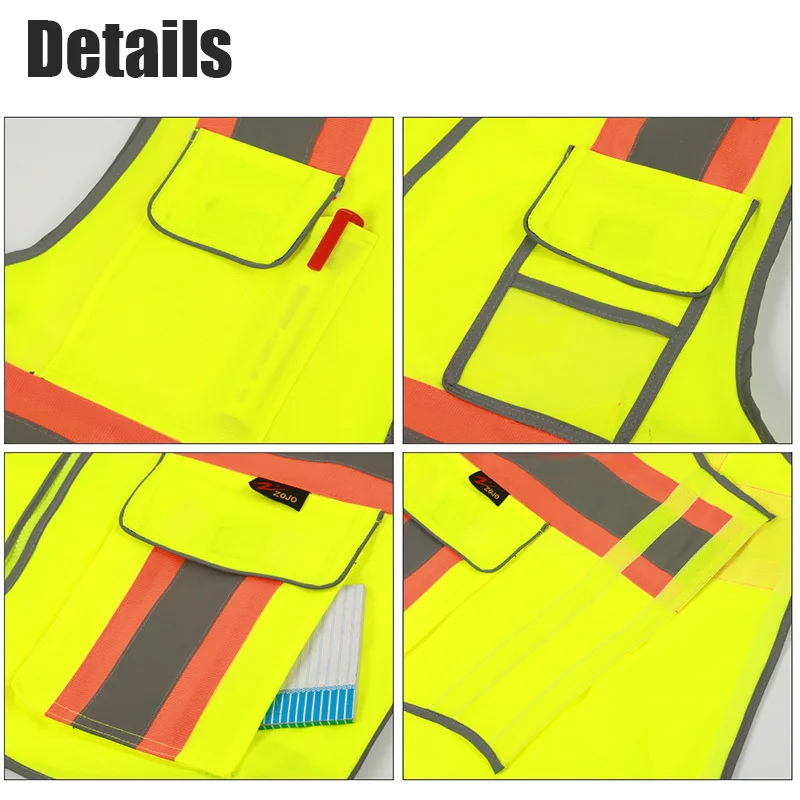 Safety Vest Reflective with Pockets and Zipper For Construction Work Gear PPE High Visibility Work vest