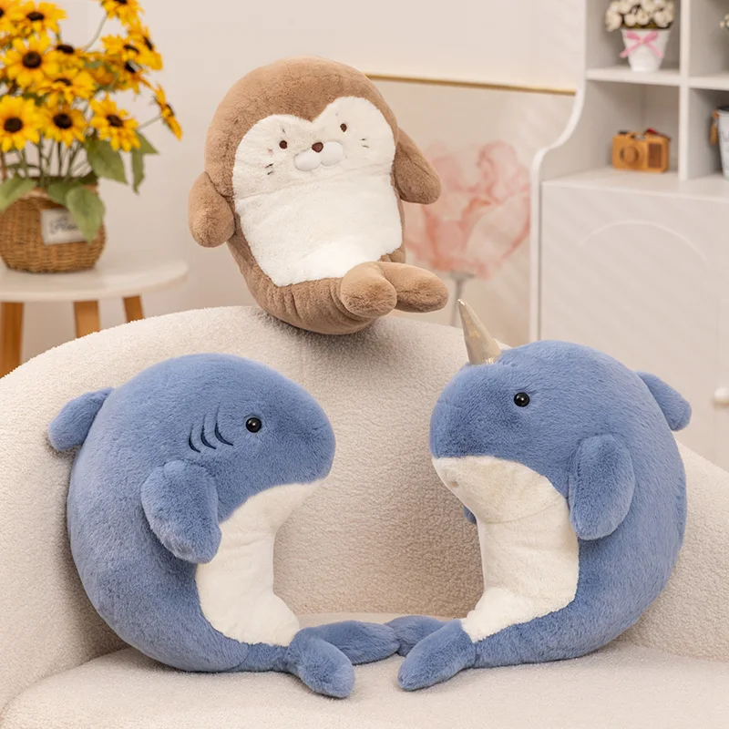 35/70cm High Quality Soft Marine Animal Seal Plush Doll Pillow Cartoon Shark Narwhal Plush Toy Home Decor Appease Gift For Kids