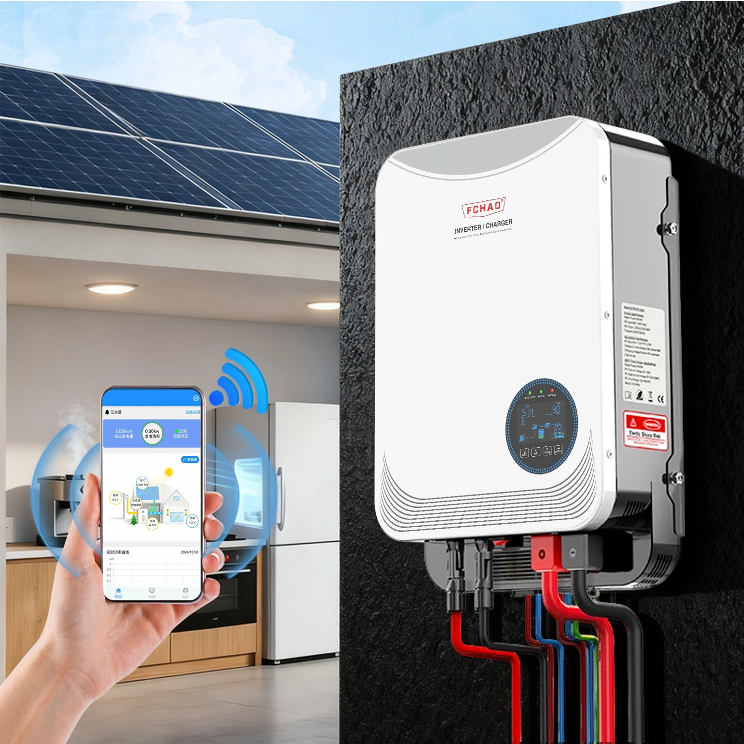 FCHAO 4.2KW 6.2KW 48V Hybrid Solar Photovoltaic Inverter 230Vac 4.2KW 24V Pure Sine Wave Off Grid Tie Solar Charger PV 500VDC
