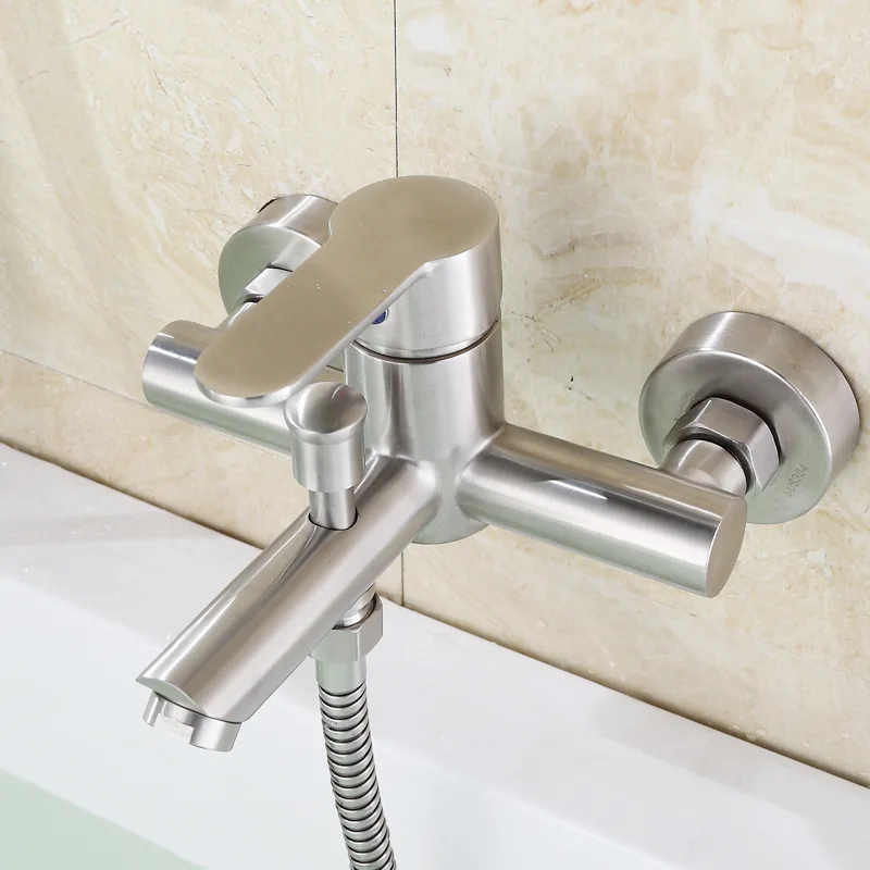 

Bathroom Shower Faucets Stainless Steel Triple Bathtub Faucet Mixers Hot Cold Mixer Valve Nozzle Tap Wall Mounted Home Accessory