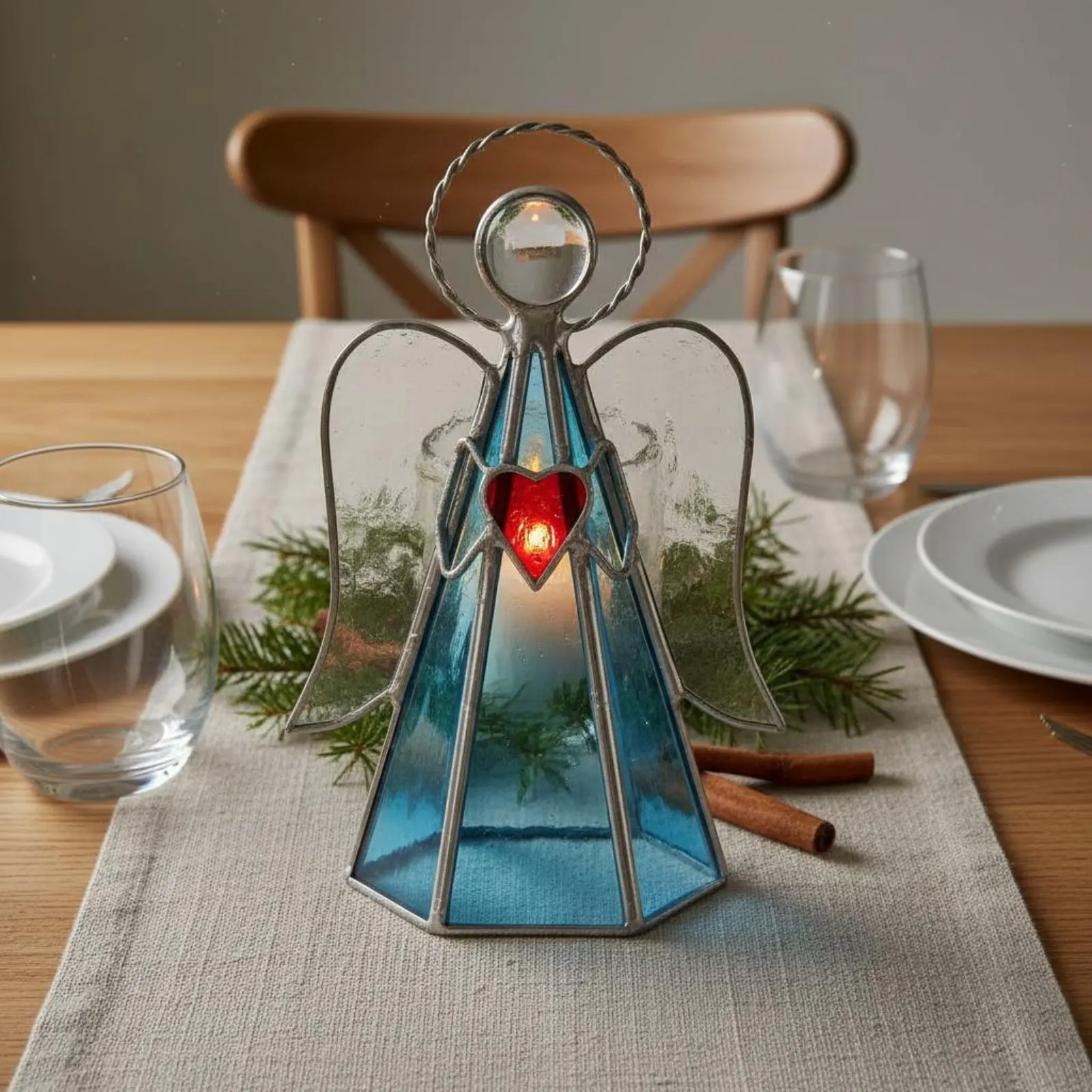 Stained Glass Candle Holder Handmade Look Stained Glass Angel Angel Candle Holder Gift Home Decor Easy to Use for Tabletop - view 5
