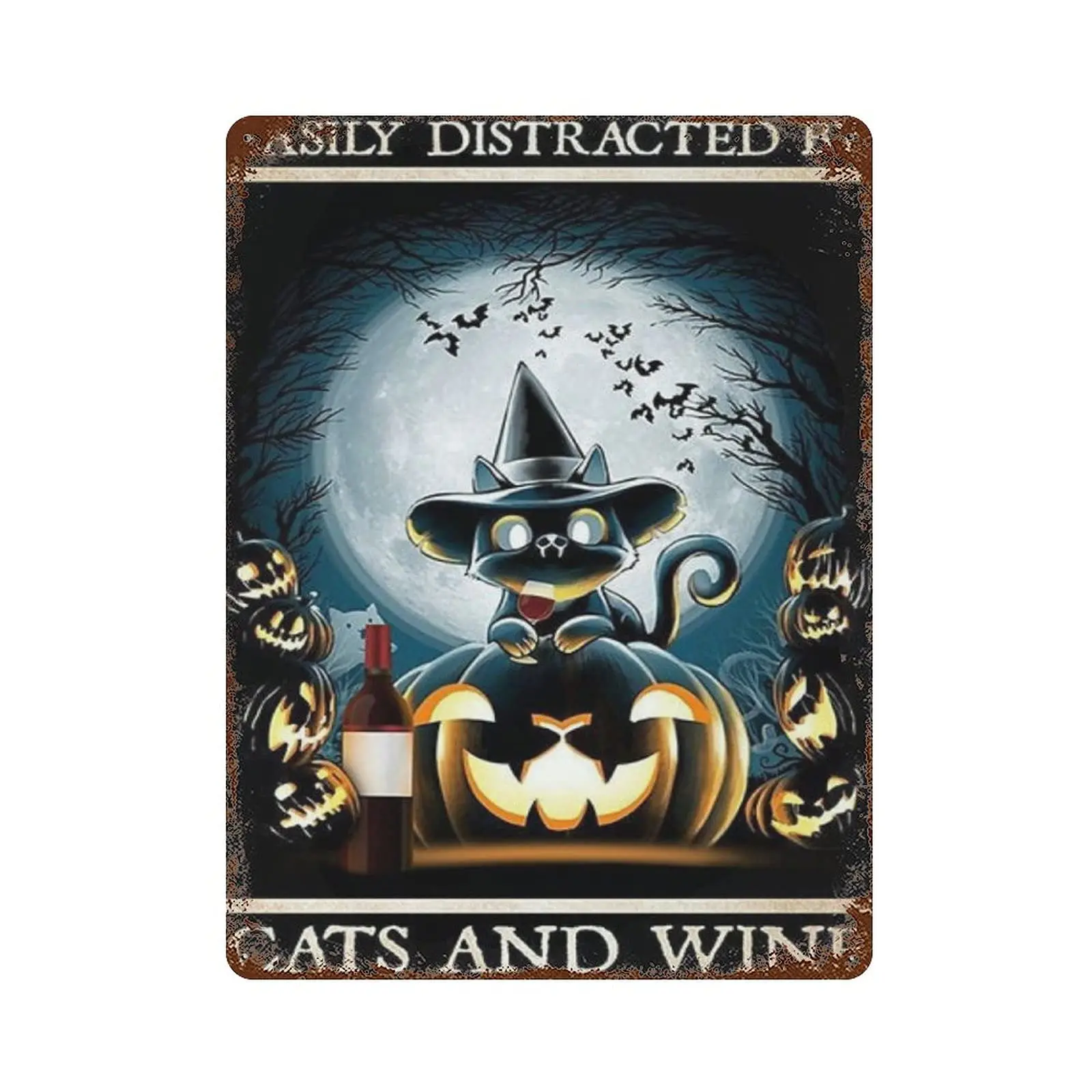 Dreacoss Metal tin Sign，Retro Style， Novelty Poster，Iron Painting，Cats and Wine Tin Sign Home Decor，Wall Decoration Plaques，Size