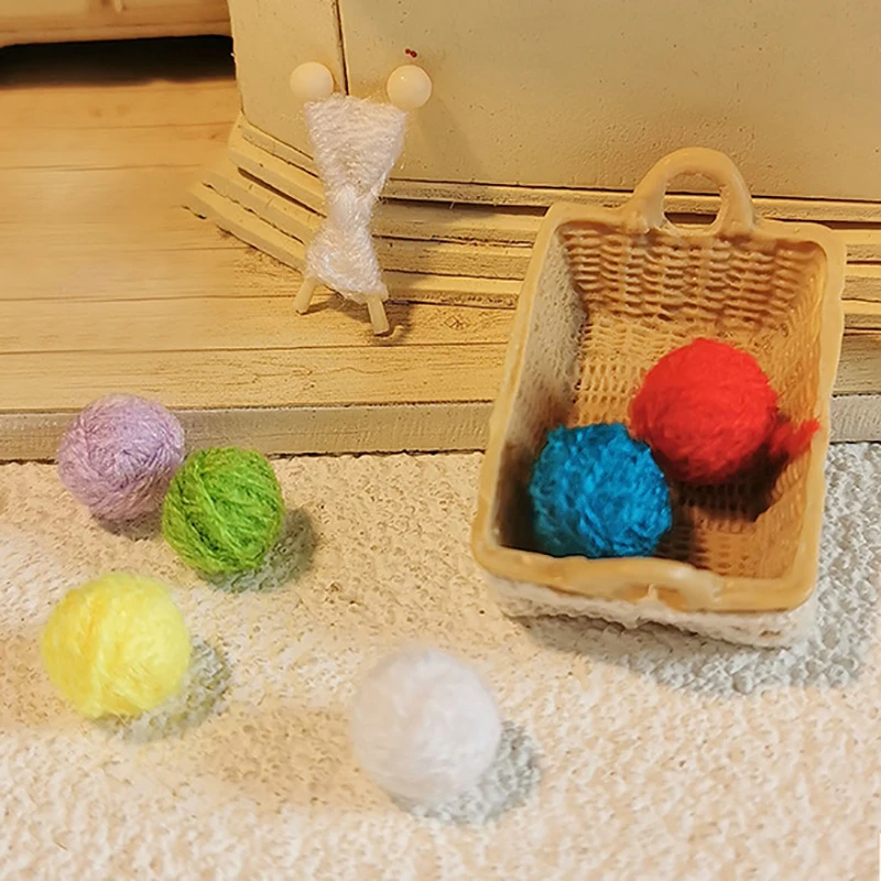 Dollhouse Miniature Wool Yarn Ball Needle Balls Wool Knitting Tool Basket Woolstring Ball Set Scene Set Dollhouse Home Decor