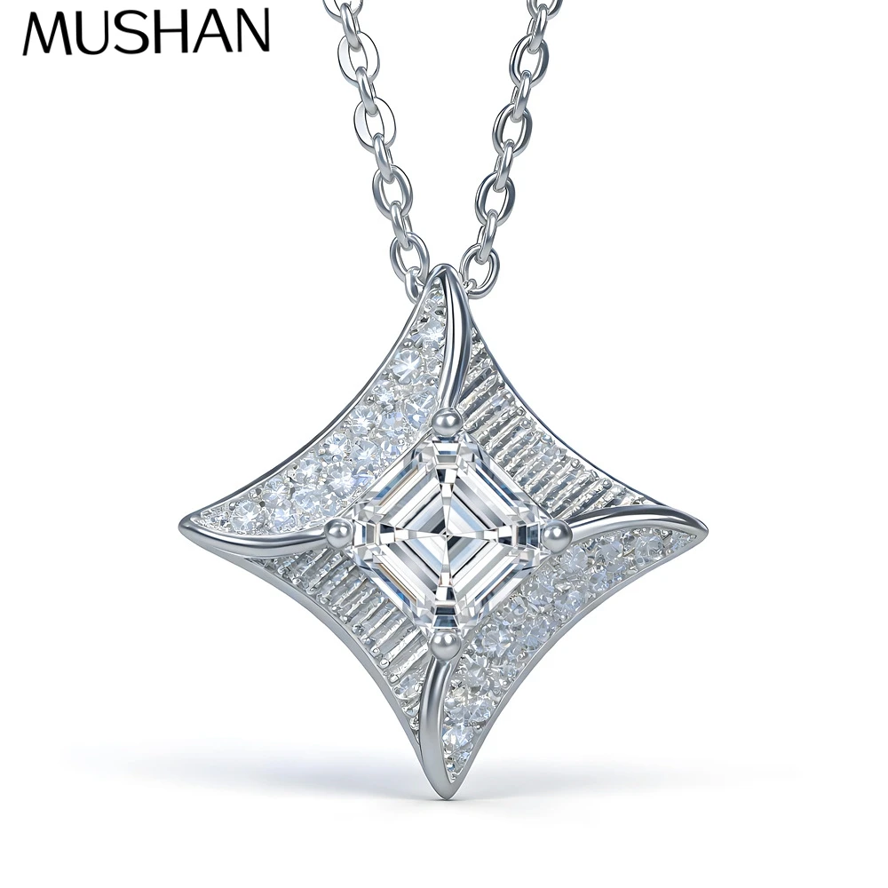 

MuShan Designer Jewelry 925 Sterling Silver 20IN Necklace 2CT Moissanite Office Women Platinum Plated MST Patent Rope Chain