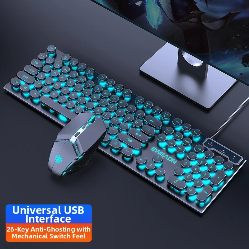 Wired Gaming Mechanical Keyboard Mouse Set Ergonomic ABS Keycaps Durable Colorfast RGB Black Ice Blue Light Punk Version