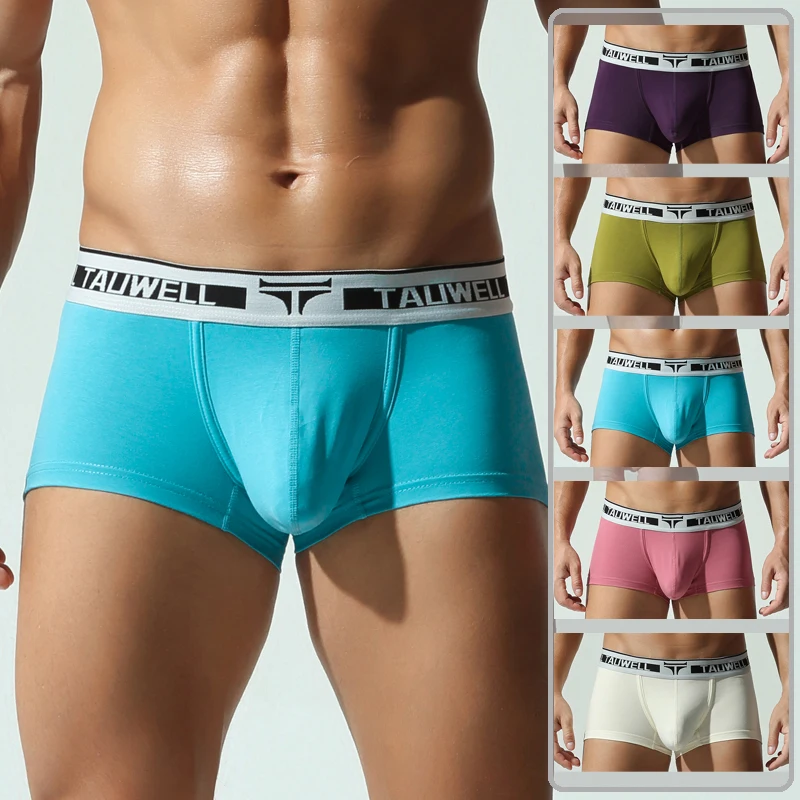 

TAUWELL Men's Sexy Solid Color Boxer Briefs Low Waist 92%Cotton Breathable Underwear For Men Dopamine Colors