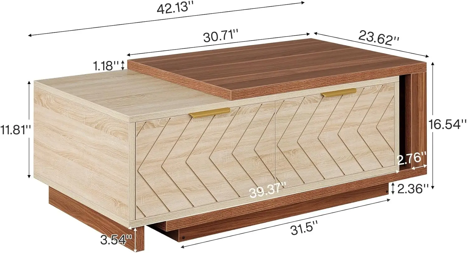 Tavolino da caffè allungabile regolabile con 2 cassetti, tavolo centrale reversibile di lunghezza 42-65 per soggiorno con