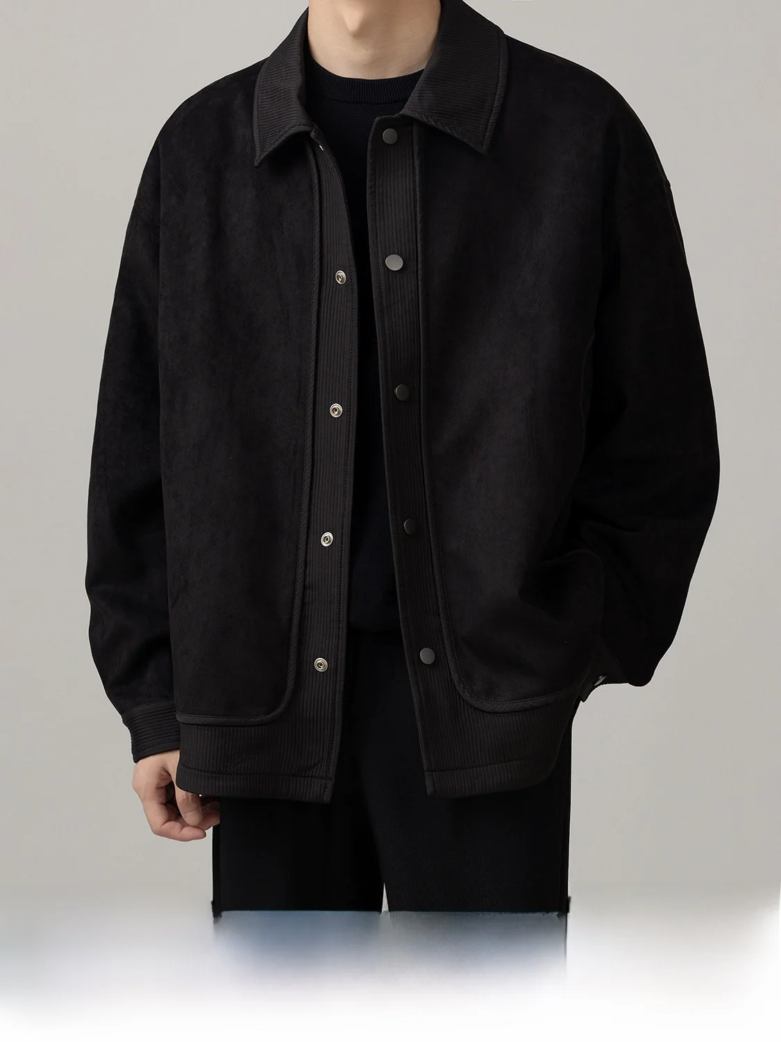 Casual Style Patchwork Design Fake Two-Piece Jacket Men's Spring Autumn New Korean Style Flip Collar Handsome Fashionable Men...