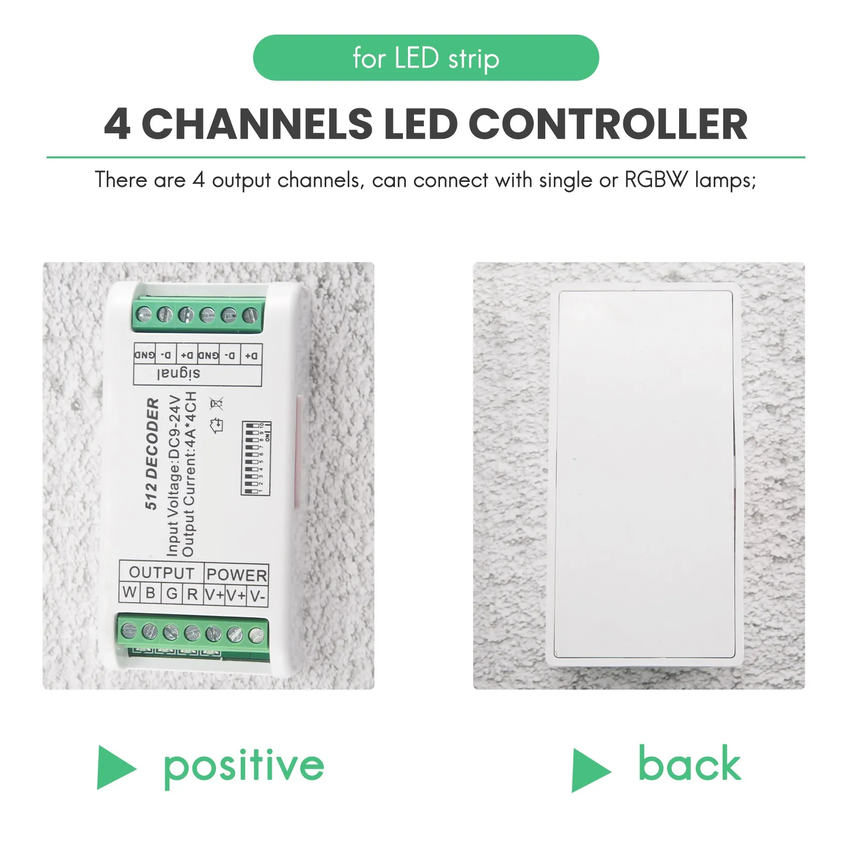 A23F-Mini 4 Channel DMX RGBW Decoder 16A RGB RGBW Strip Controller DMX 512 Dimmer Driver For LED Strip Lights DC9-24V