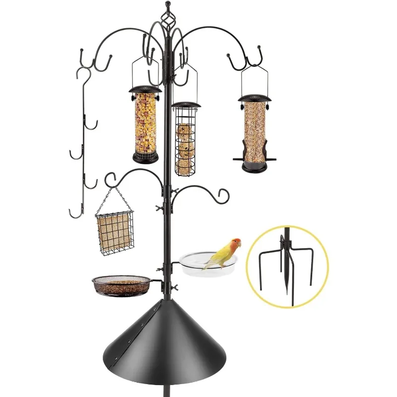 Deluxe Bird Feeding Station Kit Bird Feeder Pole Hanging Kit Multi Bird Feeders with Squirrel Baffle