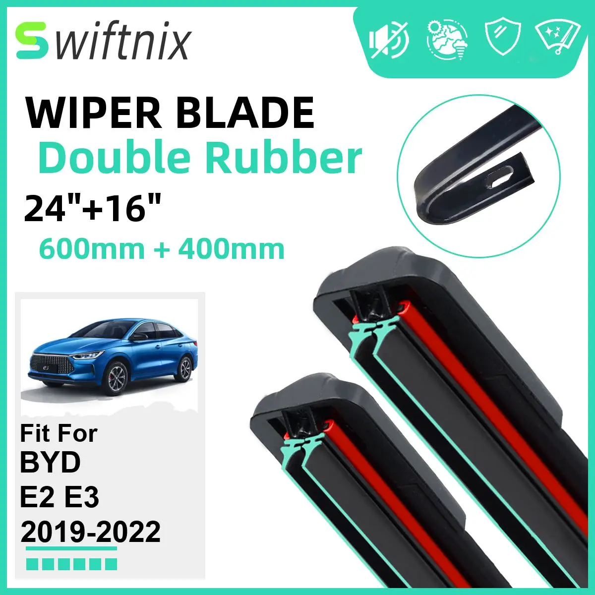 

Double Rubber Car Wiper Blades for BYD E2 E3 2019-2022 Front Windscreen Windshield Rubber Car Accessories 2019 2020 2021 2022