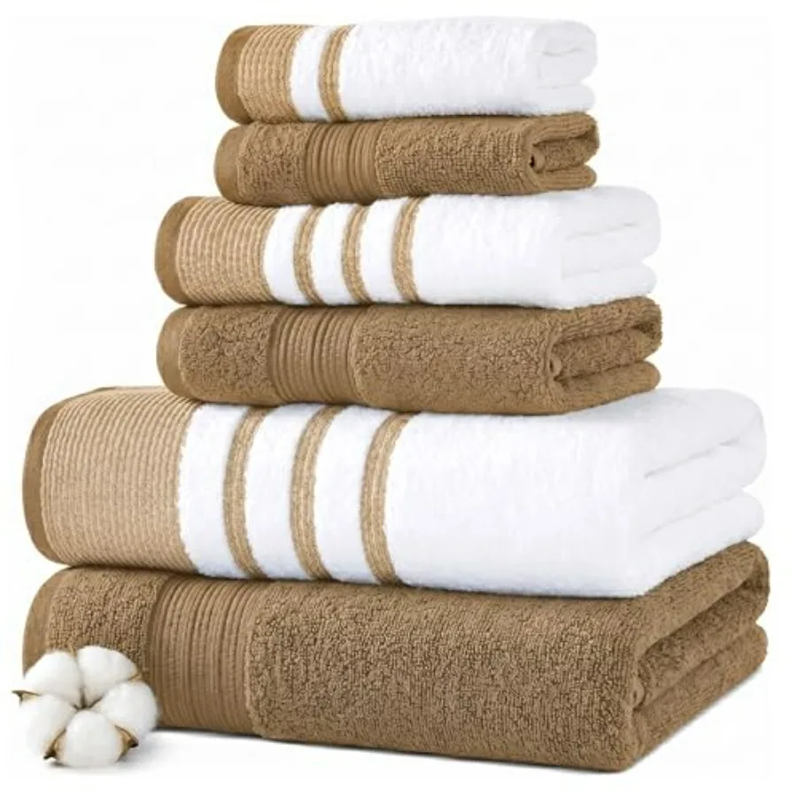 

6-Piece Towel Set for Bathroom 100 Cotton, Quick Dry, Ultra Absorbent 2 Bath, 2 Hand, 2 Washcloths White/Reinhart Amber