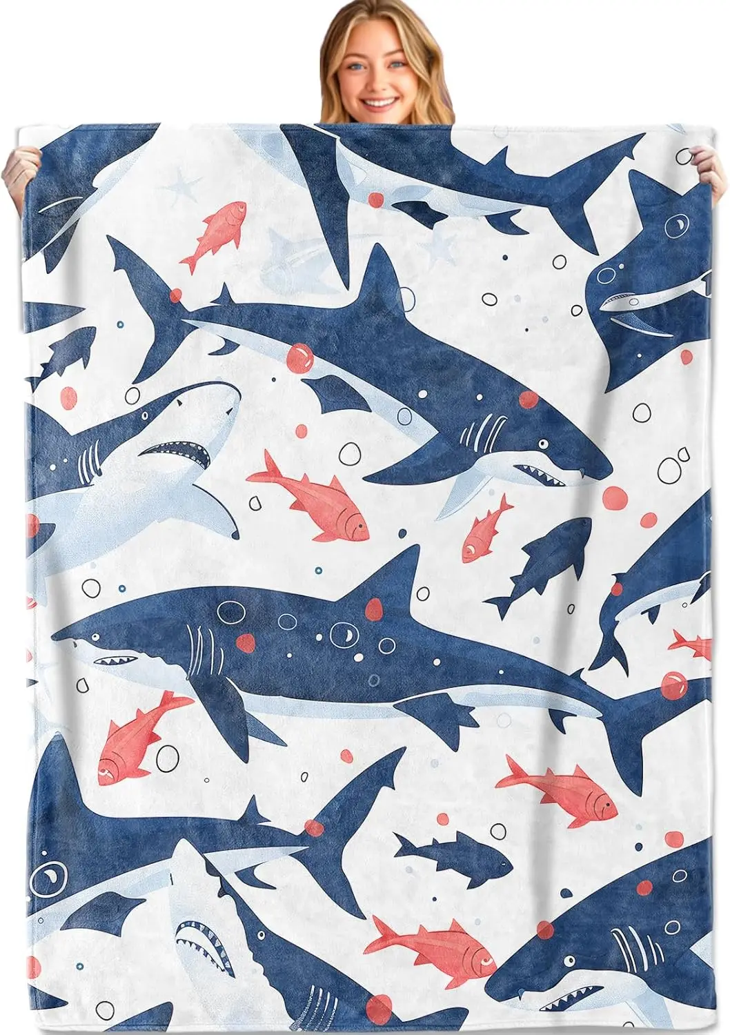 Shark Pattern Blanket Soft Flannel Throw Cover Kids Room Decor Ocean Theme Bedding Comforter for Boys Girls Bedroom Decor