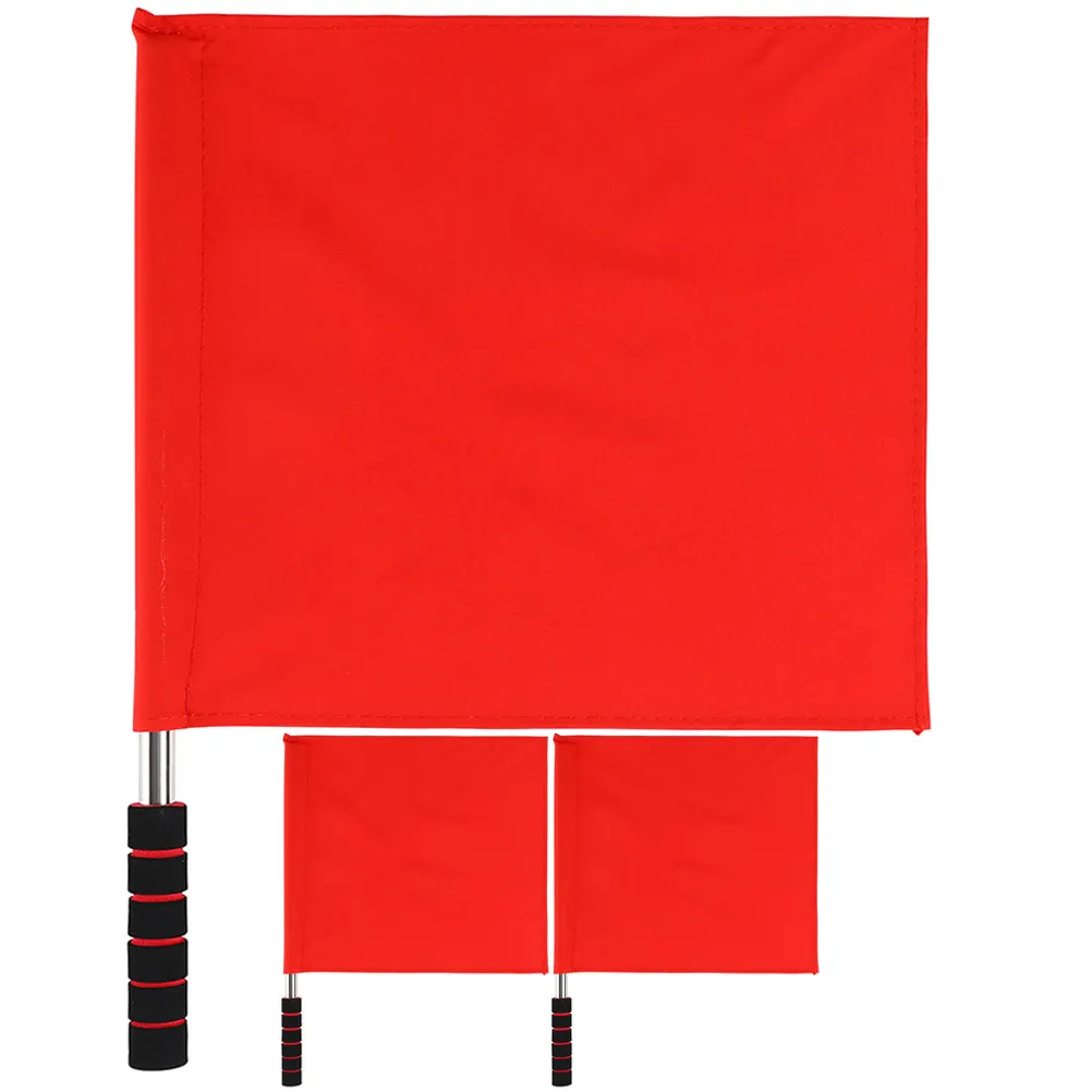 3Pcs Red Signal Flags Lightweight Cloth Stainless Steel Handheld Warning Flags for Racing Traffic Refereeing Track Field Events